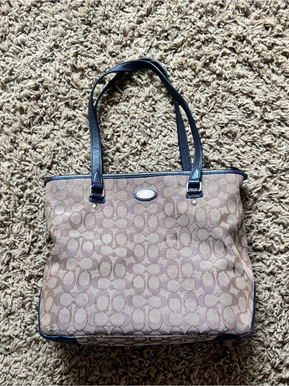 Coach Brown Signature Canvas Tote with Dark Brown Trim